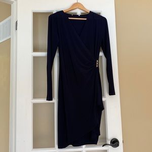 Little navy blue dress gathered at the front